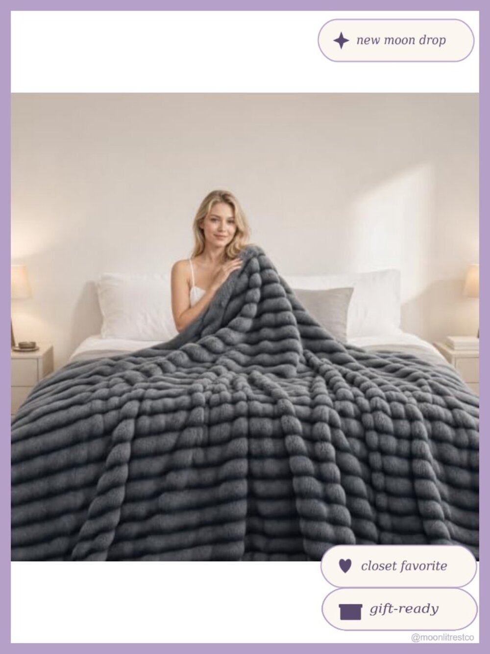 Faux Rabbit Fur Throw Blanket Queen Size Soft Warm Striped Bedding